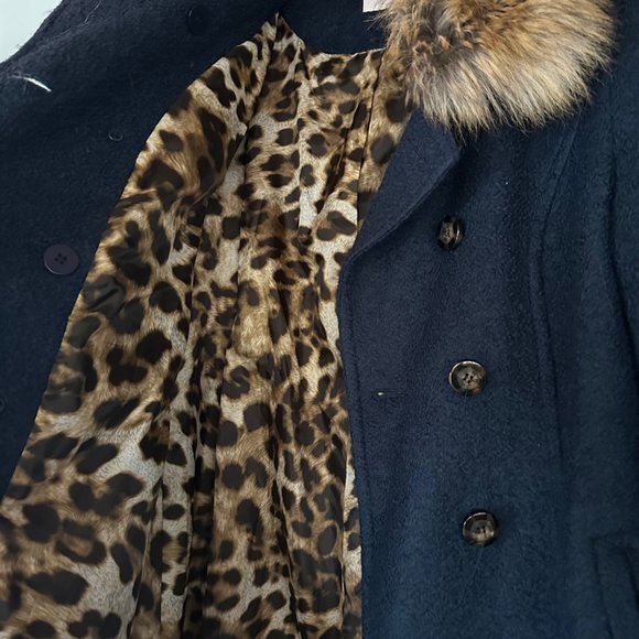 Laundry Shelli Segal Pea Coat Faux Fur Trim Wool Blend 14 Teal Double Breasted - Picture 6 of 8